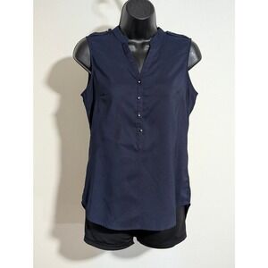 New York & Company Navy Blue Sleeveless Blouse Top 3/4 Button - Size XSmall